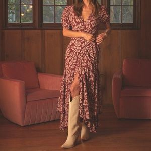 The Odells | Burgundy Floral Wrap Dress